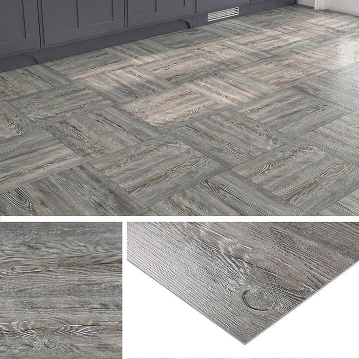 lle PVC Adhesive Sol Bois Gris 30x30CM Lino Sol Adhesif Salle de Bain Parquet Adhesif Sols 30x30CM, 4 lles Bois Gris BOIS  SOLS PVC