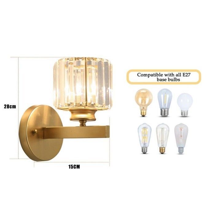 WOTTES Applique Murale Moderne En Cristal, 15CM Applique Murale Ronde En Cristal D’or E27, 1pcs Pour Chambre Chevet Couloir
