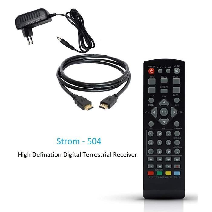 Strom 504 Full HD DVB-T2 Digital Terrestrial Receiver - HEVC264 Compatible - (HDMI, SCART, USB, Digital Plus) Black
