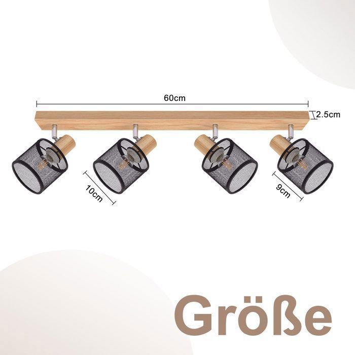 Ceiling light - NETTLIFE - 4-spot E14 ceiling light - 4 x E14 25W - Vintage wood & metal - 350° swivel spotlights
