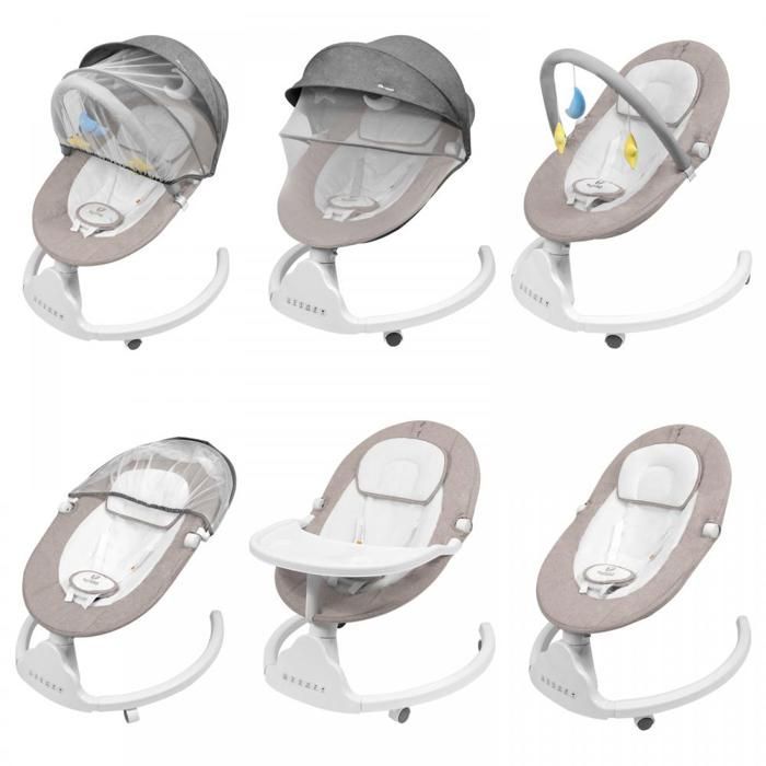 Columpio eléctrico para bebé MIPAN - Con música + control remoto + mosquitera + juguete - Arnés de 4 puntos - Ajustable - Caqui