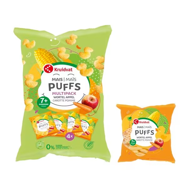 Kruidvat 7+M Organski koruzni pufčki z jabolki in korenjem<br>4 x 15 g
