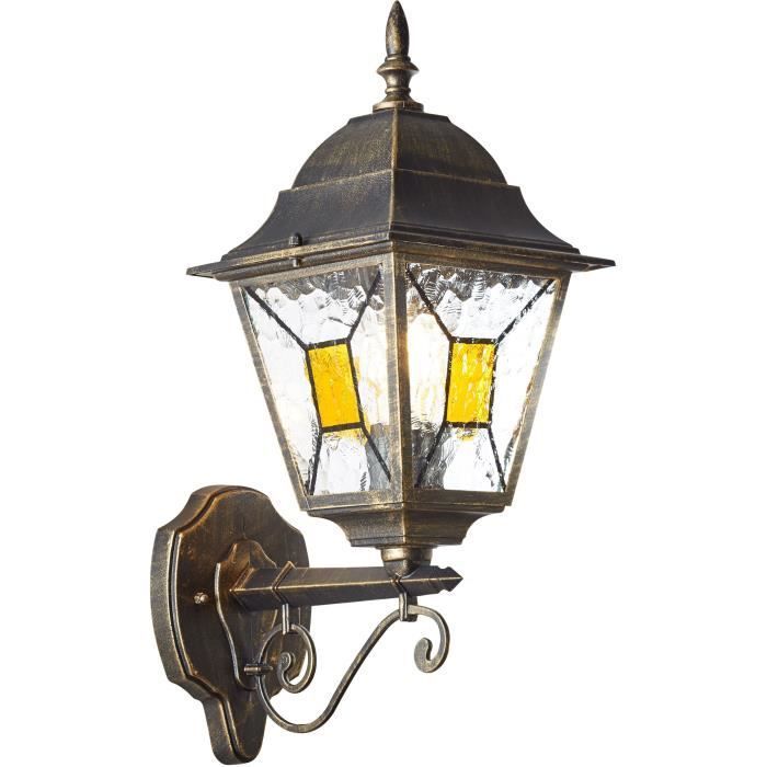 Luminária de parede externa com iluminação voltada para cima - BRILLIANT - JANEL - metal/vidro - preto e dourado - IP44