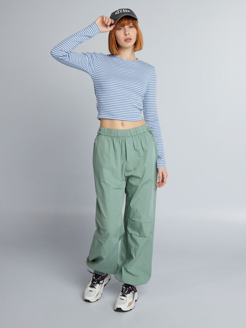 Gestreepte geribbelde crop top - blauw