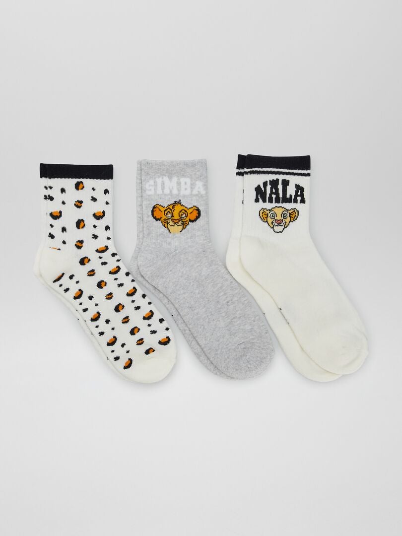Set van 3 paar sokken met 'The Lion King'-print - wit