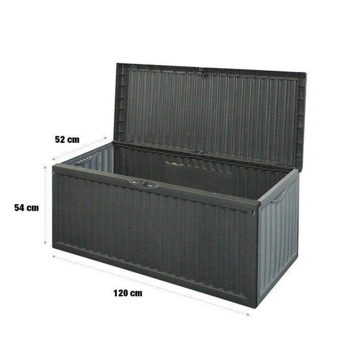 Caixa de armazenamento para jardim em polipropileno, 240L, 120x52x54 cm, com 2 alças laterais - para uso externo em pátios.