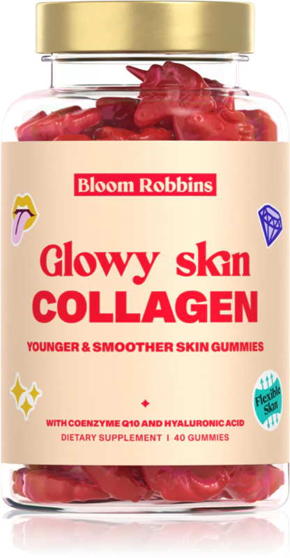 Bloom Robbins Glowy Skin COLLAGEN YOUNGER & SMOOTHER SKIN POWDER suplemento alimentar para uma pele radiante.