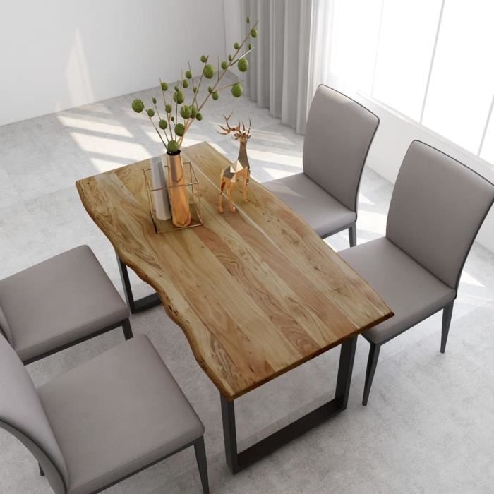 Mesa de comedor - Madera maciza de acacia - 140x70x76 cm - Acabado lacado - Patas negras