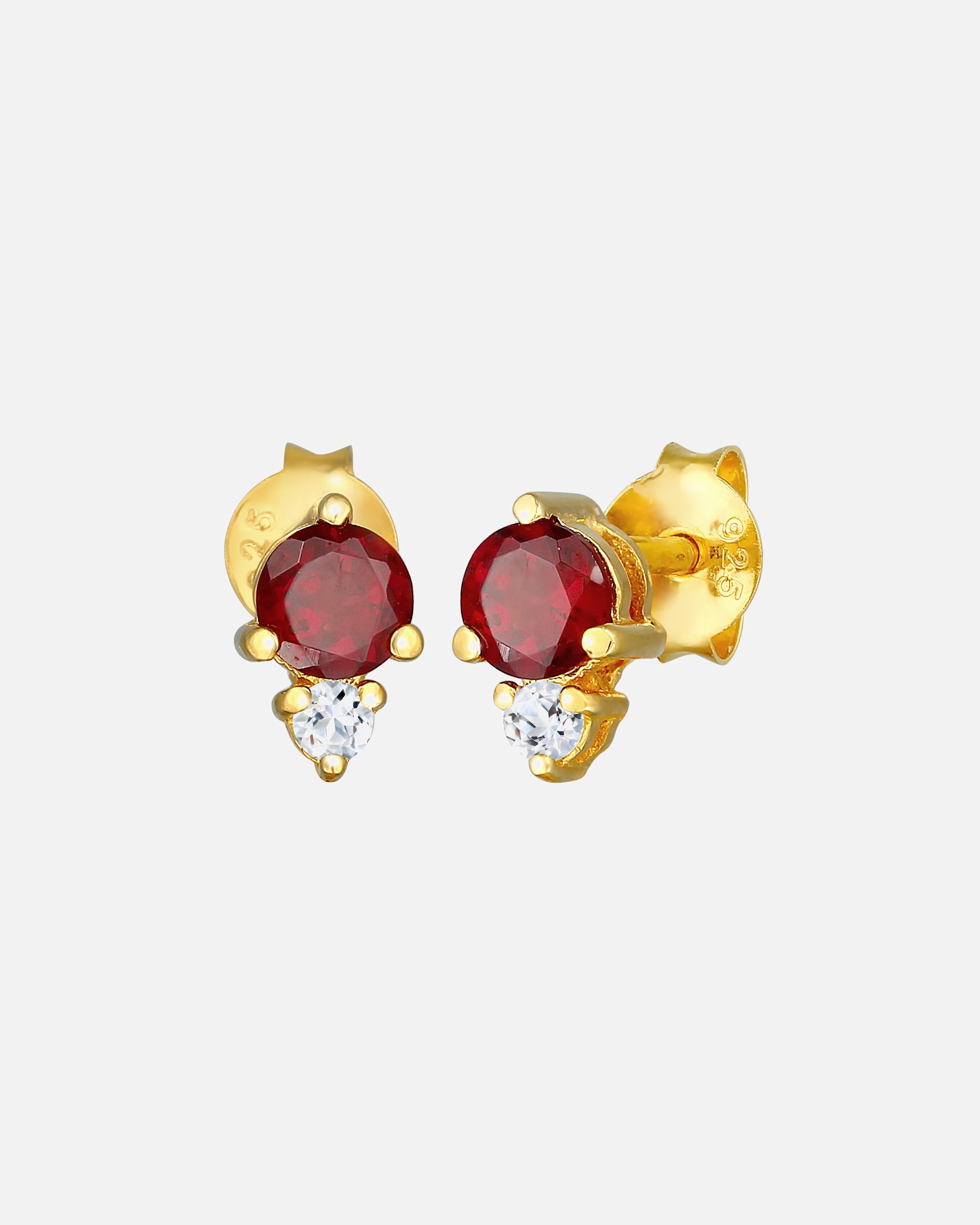 Elli PREMIUM Boucles d'oreilles clou de coeur rouge avec grenat et topaze en argent 925 plaqué or.