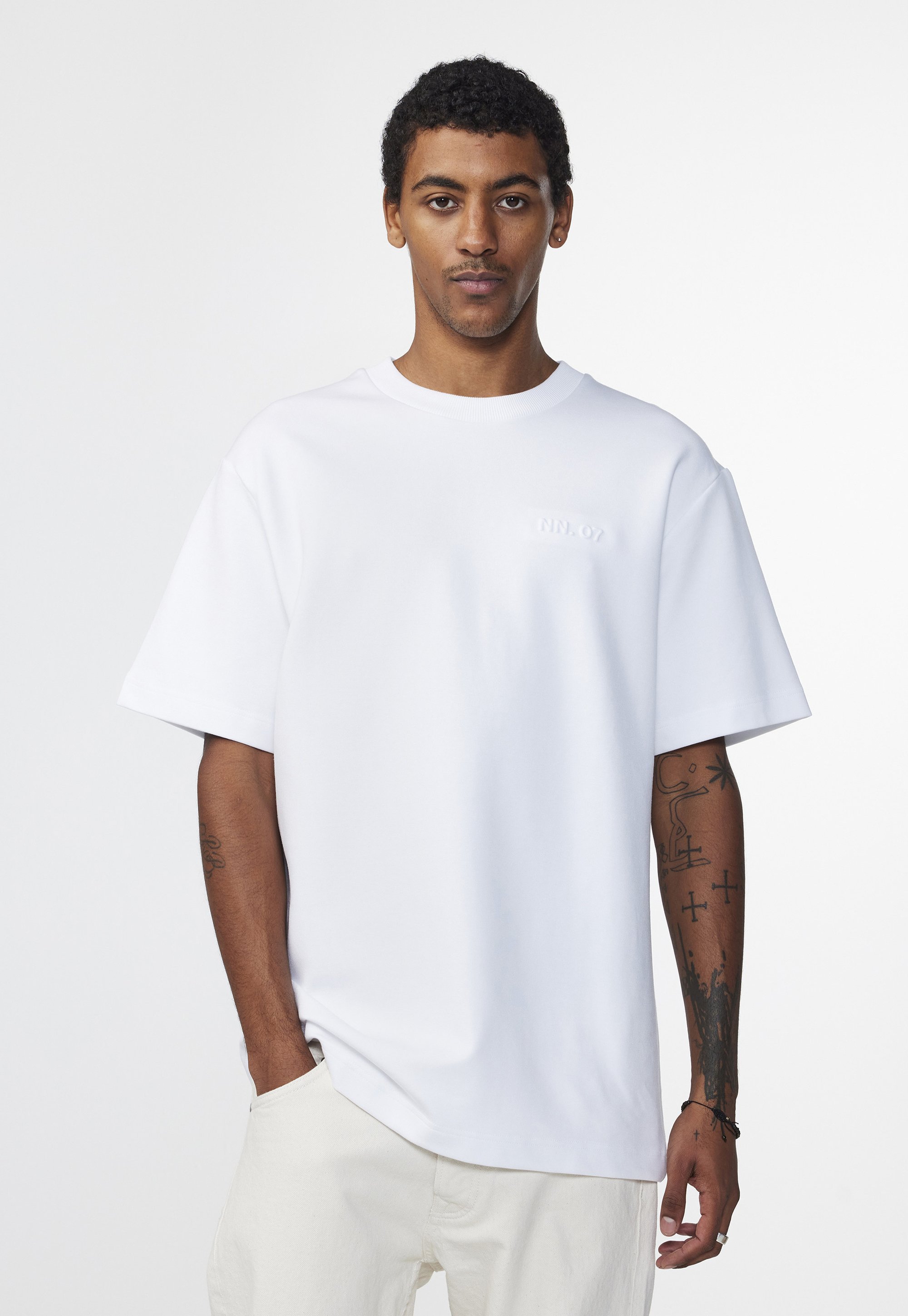 NN.07 LOGO – Basic-T-Shirt – weiß