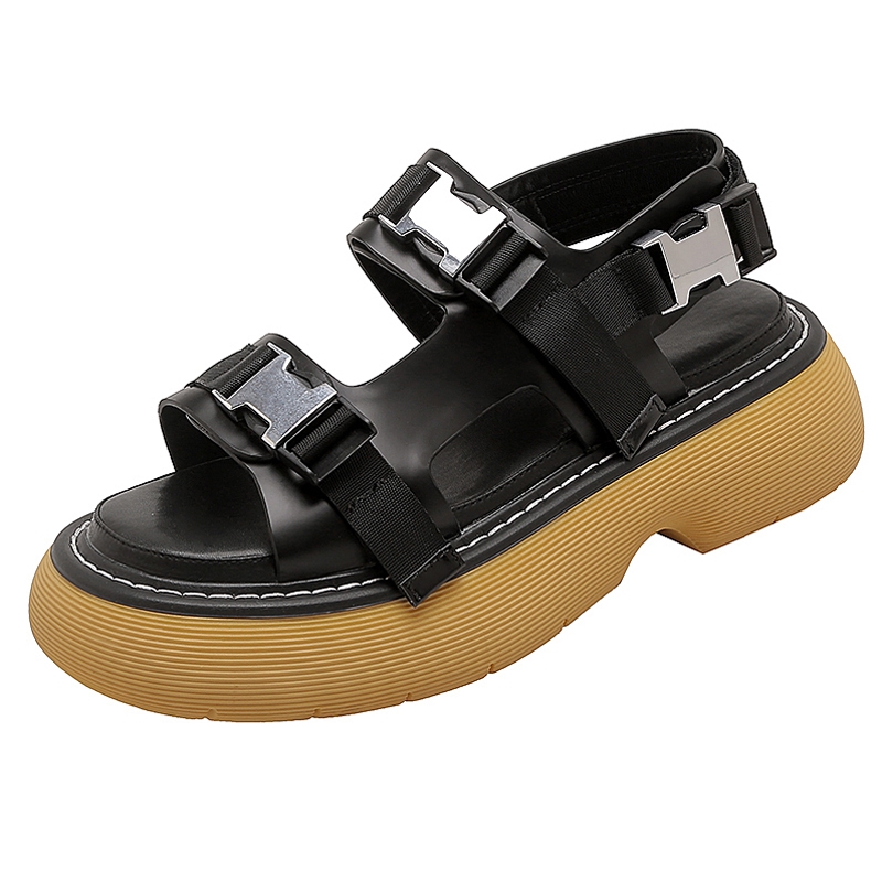Sandali con plateau piatti in vera pelle nera sandali con plateau estivi da donna scarpe casual da donna sandali Femmes été nouveau 2021 sandali Mujer