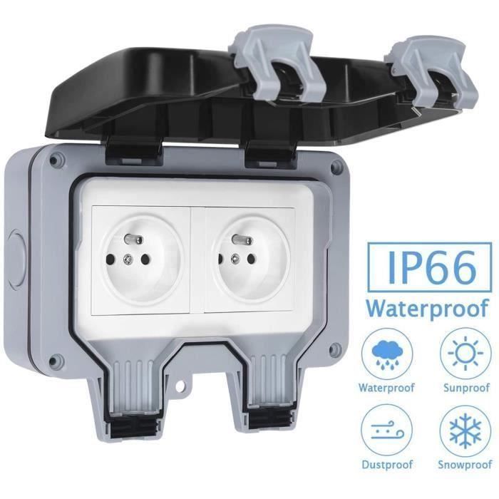 Enchufe doble para exteriores IP66 resistente al agua - Material de PC de alta calidad - Rectangular