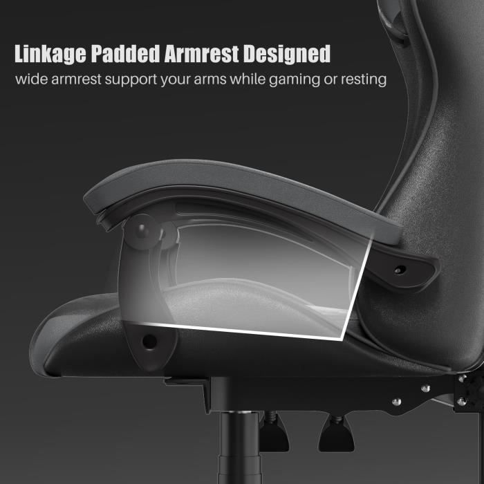 Sedia da gaming, sedia da ufficio ergonomica, sedia da gaming girevole, con cuscino e schienale, braccioli regolabili, nero e grigio