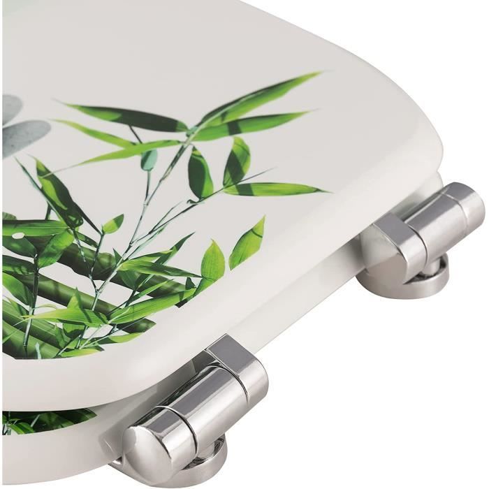 WOLTU MDF Wood Toilet Seat, Soft Close with Slow-Close Mechanism, Zinc-Plated and Adjustable Hinges, Flower Stone