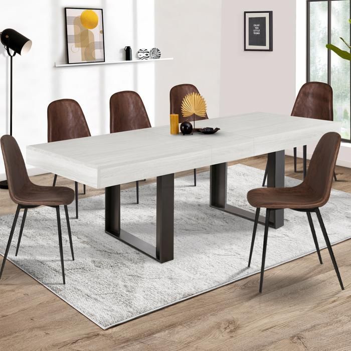 Mesa de comedor rectangular extensible - IDMARKET - PHOENIX - Madera y gris - 4-8 personas - 160-200 cm