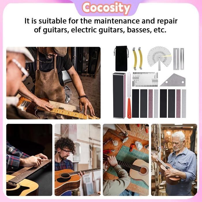 Juego de 18 piezas de barras niveladoras para guitarra Cocosity, juego de herramientas para luthier de guitarras, regla niveladora para instrumentos de guitarra.