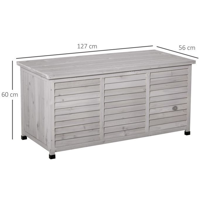 Caja de almacenamiento exterior Outsunny - 283 L - pequeñas aberturas en la parte inferior - 2 cadenas - de madera - 127 x 56 x 60 cm - gris