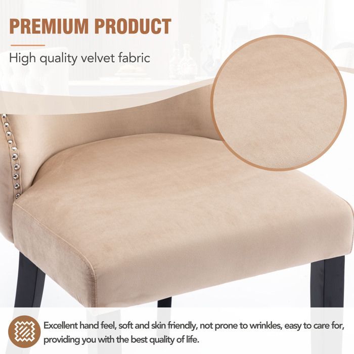 Set di 6 sedie da pranzo in velluto, gambe in legno massello, sedie imbottite, stile moderno, poltrona da soggiorno beige