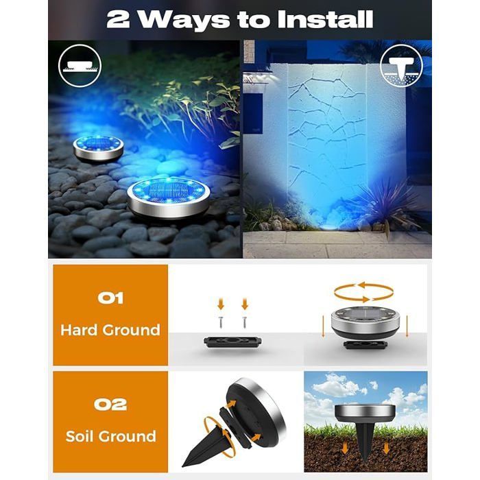 Desde 0 La luz solar Au ol 8 LED Exterior Jardín Solar Impermeable I65 Luz Solar Exterior Maceta Solar desde 0 LÁMPARA DE PISO DE JARDÍN AZUL