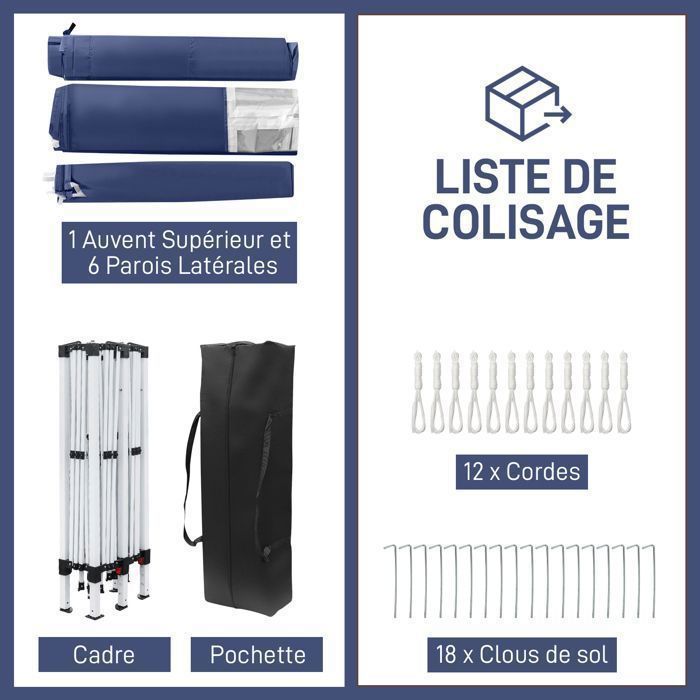 Tonnelle Pliante 3x6m establo impermeable, tonelada de jardín exterior Anti-UV, bolsa de transporte - Azul