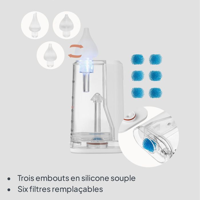 Aspirador nasal eléctrico LIONELO BabyAir - Inalámbrico - 3 boquillas - Silencioso - Ligero - 9 niveles de succión