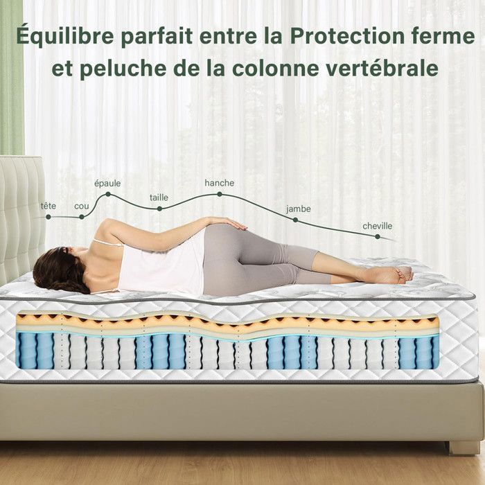 Colchón de 140x190 cm - Extra grueso de 30 cm - Muelles ensacados - Alta densidad - Espuma y látex - Soporte perfecto - Colchón para adultos