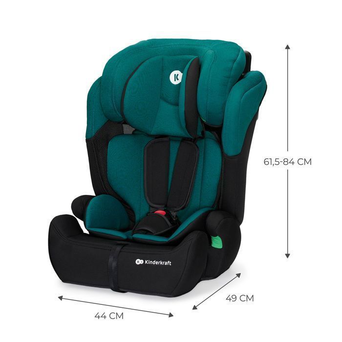 Seggiolino auto Kinderkraft COMFORT UP I-SIZE, 76–150 cm, da 15 mesi a 12 anni, poggiatesta regolabile, facile installazione, verde.