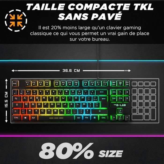 Teclado Gamer - The G-Lab - KEYZ CAESIUM TKL - RGB - Com Fio - AZERTY - Preto