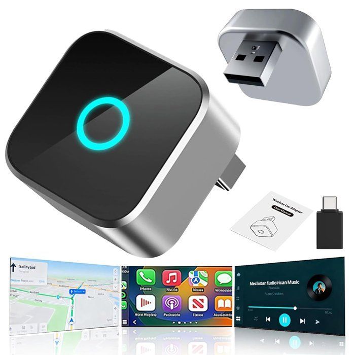 2-in-1 draadloze CarPlay-adapter, plug-and-play USB mini, compatibel met iPhone en Android Auto, 5GHz wifi en Bluetooth