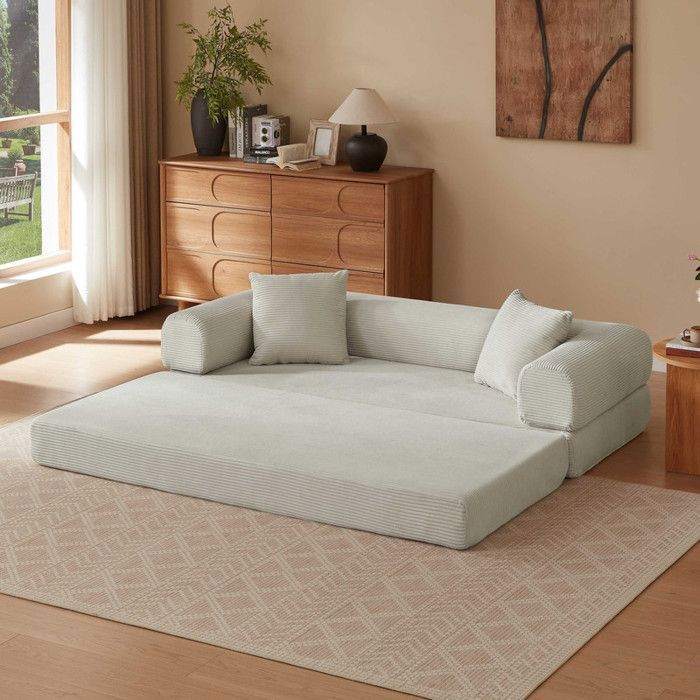 Sofá modular de 3 lugares sem estrutura, sofá-cama conversível multifuncional moderno, sofá compacto, sofá para sala de estar, bege