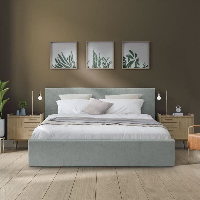MARTIN adult storage bed - Sleeping area 160x200 cm - Light grey - Slatted base - W 209 x D 166 x H 99 cm