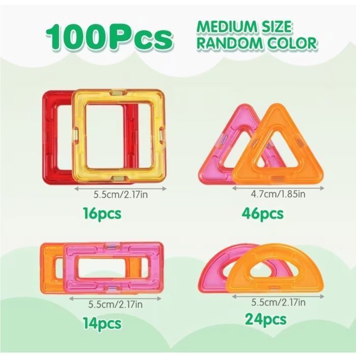 JustForVibe - 100 pièces géométriques de construction magnétiques/aimantés enfant - Jouet éducatif STEM - 100PCS