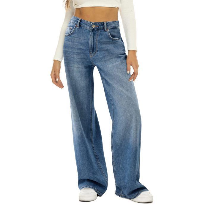 Pantalones vaqueros de mujer - Azul - Sin elasticidad, cómodos e informales, cierre de cremallera