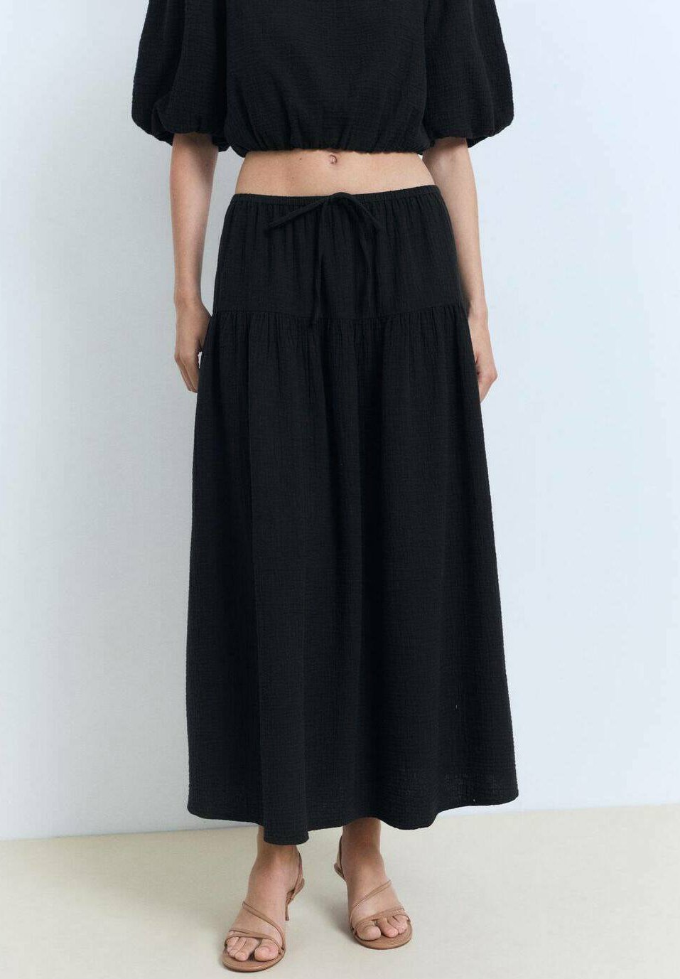 Mango DRAWSTRARING - Jupe longue - noire