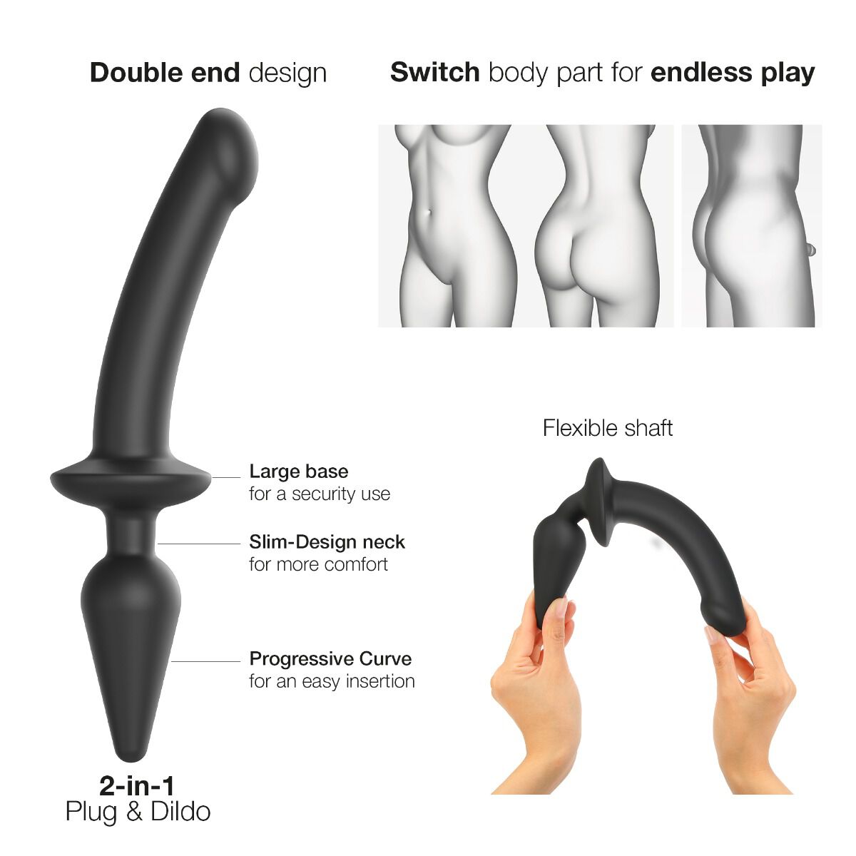 Strap-On-Me Switch Plug-in -puolirealistinen dildo musta XXL