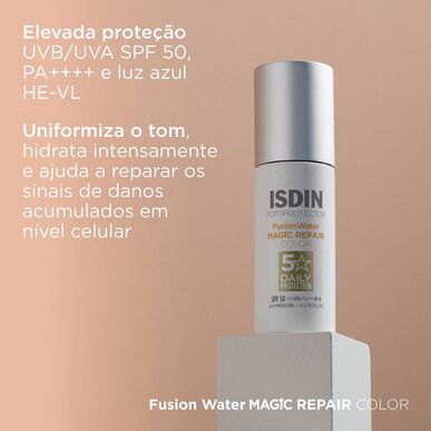 Isdin FusionWater Magic Repair Color SPF50 Ultralett farget solkrem for ansiktet 50 ml