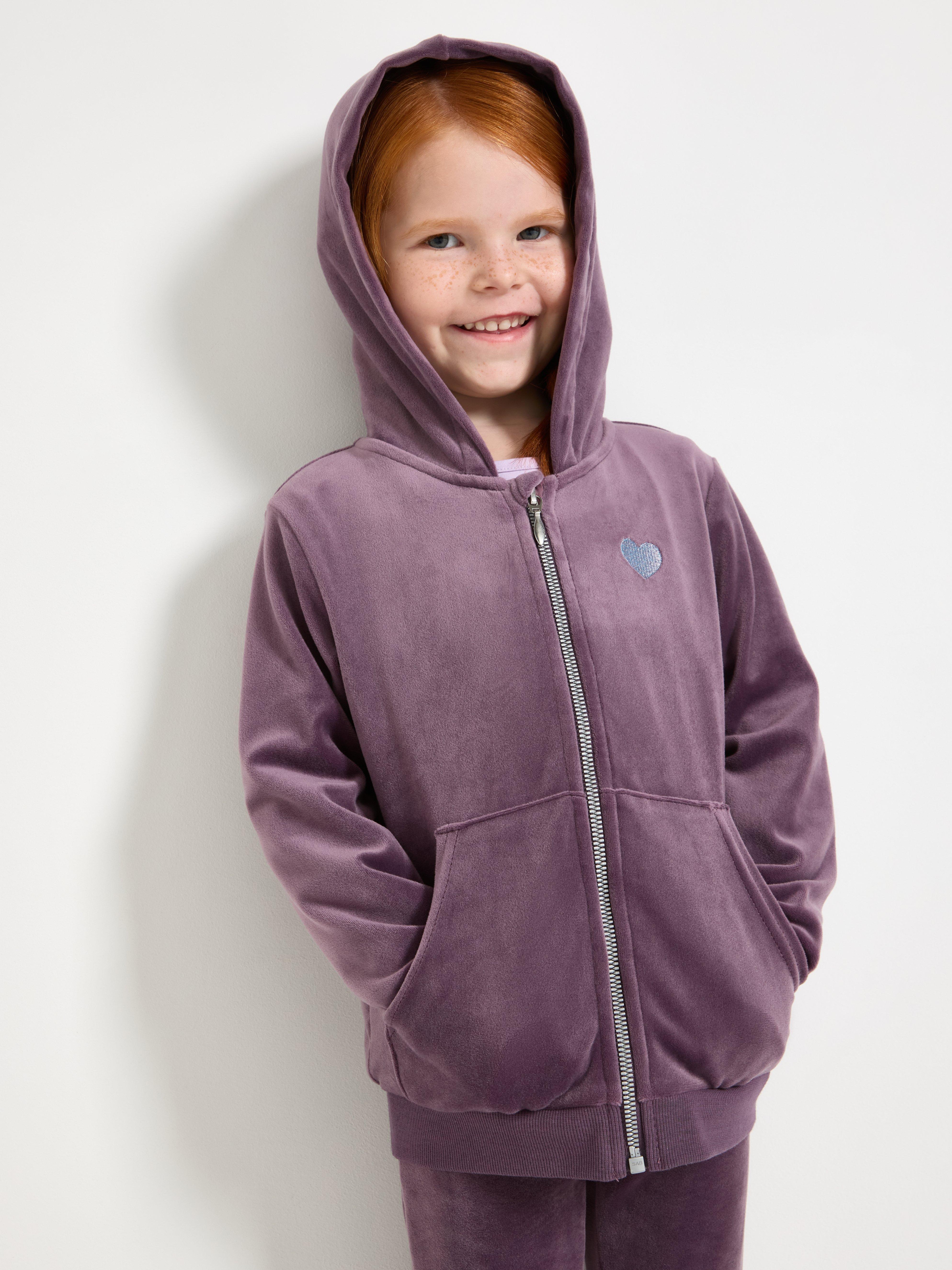 Sudadera con capucha de terciopelo color lila claro empolvado