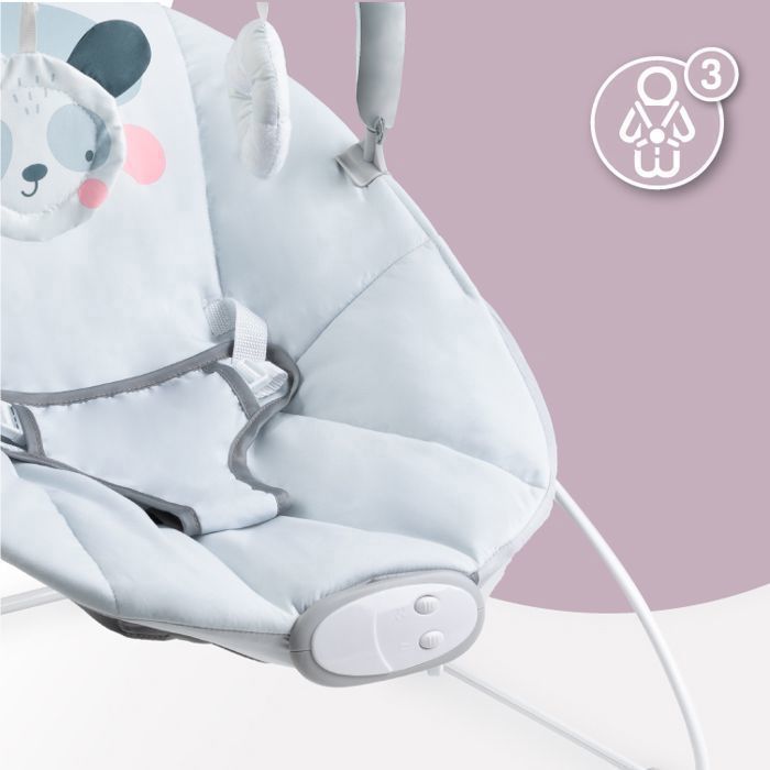 MoMi GLOSSY – Lightweight Baby Bouncer with Sensory Module – 8 Melodies – 3 Vibration Levels – Toys – White Panda