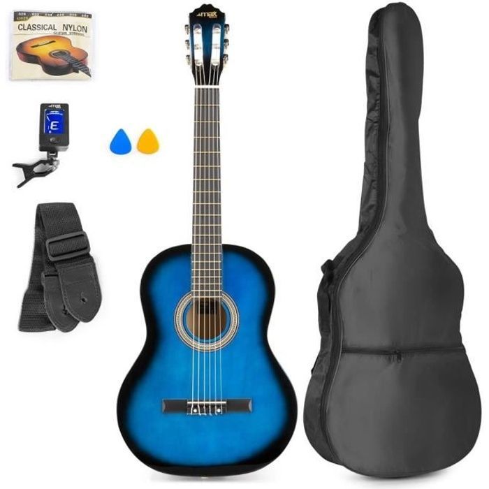 MAX SoloArt Klassieke Gitaar - Blauw - Nylon Snaren - Voor Volwassen Beginners