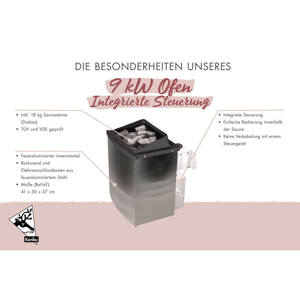 Carla Zero badstuekabine, inkludert ovn, naturlig finish