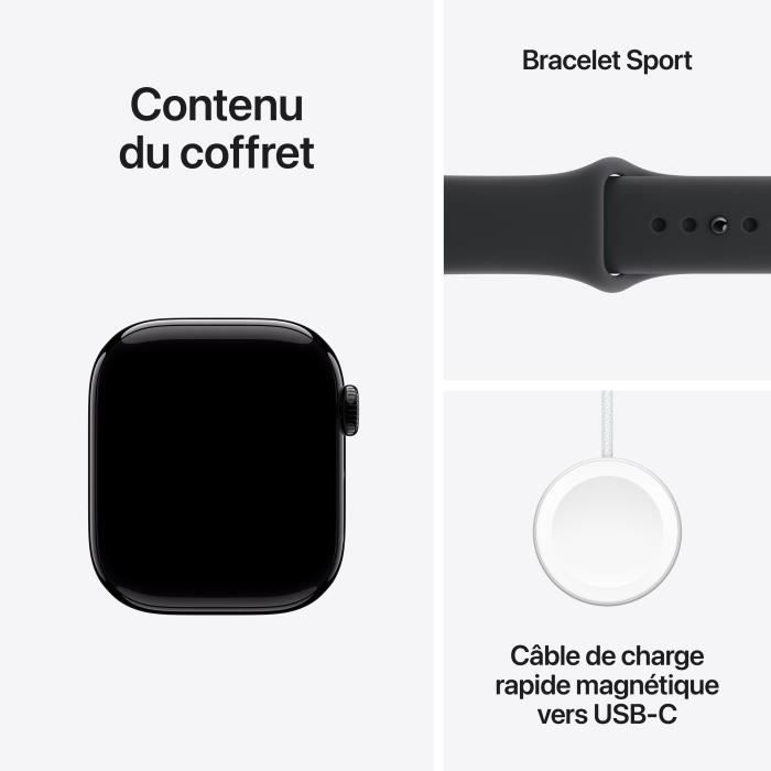Apple Watch Series 11 GPS + Cellular - 42mm - Boîtier Jet Black Aluminium  - Bracelet Black Sport Band - S/M