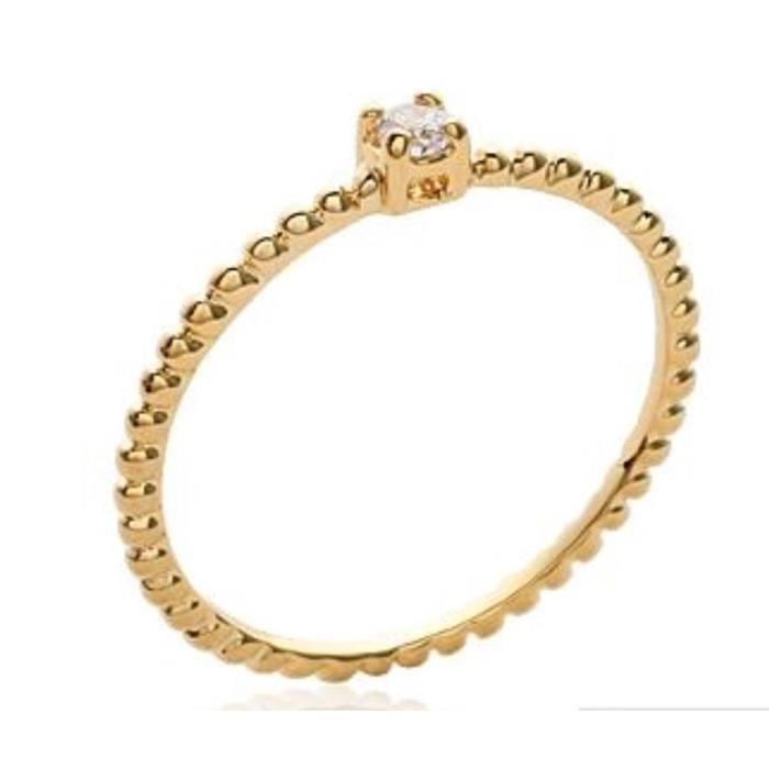 Anillo de boda chapado en oro con cuentas y circonitas - BIJOUXIA - Solitario de cristal CZ