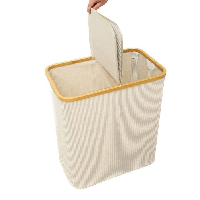 Cestas de ropa - Oferta de lavandería - Bambú - Algodón - 54,5 x 34 x 60 cm - Blanco