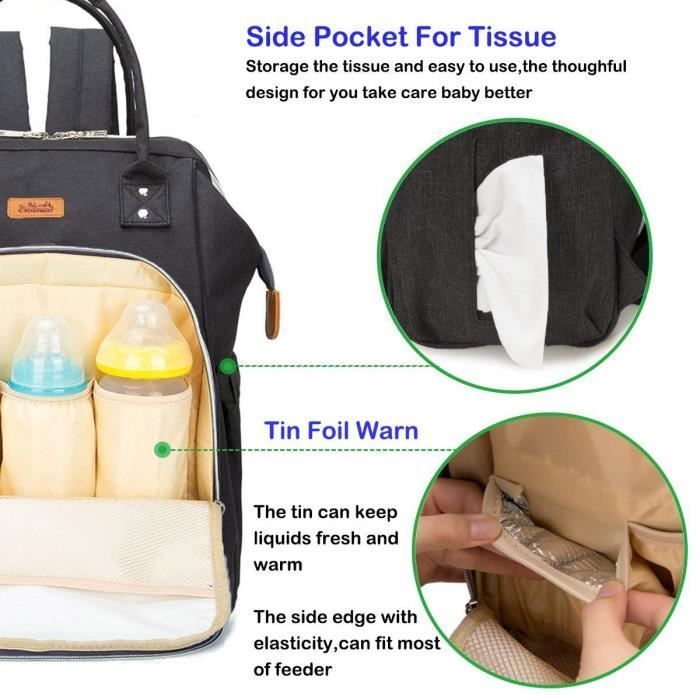Mochila para pañales de bebé - JASENX - Uso diario - Negra - Unisex - Al hombro - 0 meses - Recién nacido