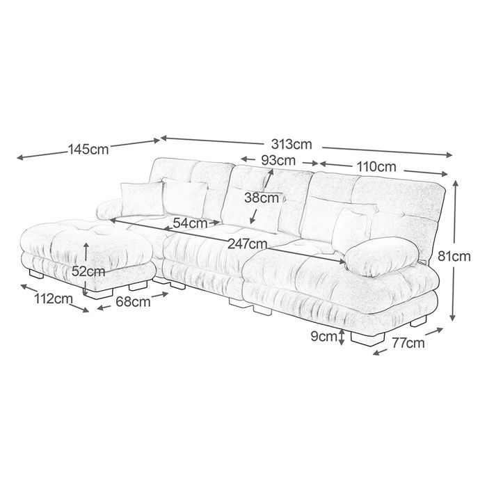 Corner sofa, modular sofa - Grey, oversized L-shaped convertible sofa with corduroy ottoman