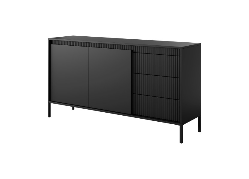 Czarna Komoda 153cm Szeroka z szufladami ryflE SENSO