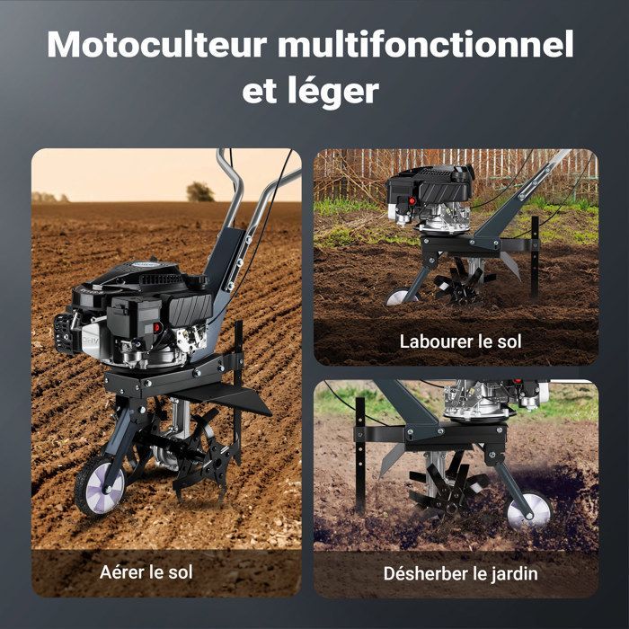 Wiltec 36cm 2.5KW Rotary Tiller with 4 Tiller Blades, 0.8L Tank, 25cm Working Depth, Petrol Tiller with OHV Engine and Aerator/Scarifier