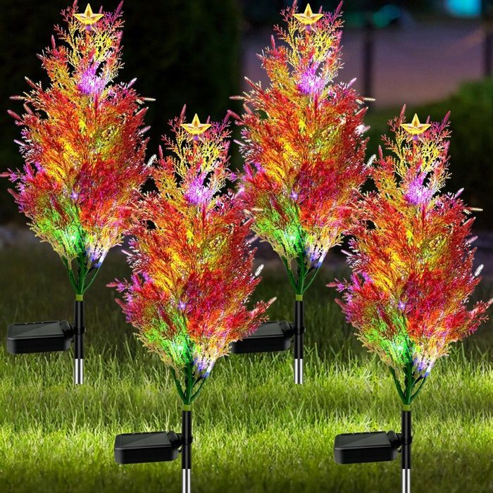 Set van 4 buitenlampen op zonne-energie, kleurrijke LED-lampjes, waterdicht, voor gazon, terras, cadeau, Halloween, kerstdecoratie