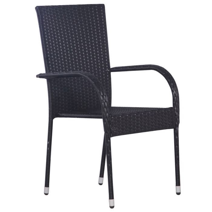 BURKE 5-Piece Wicker Resin Garden Dining Set - Black - Table 160x80x74 cm - Chairs 55.5x53.5x95 cm