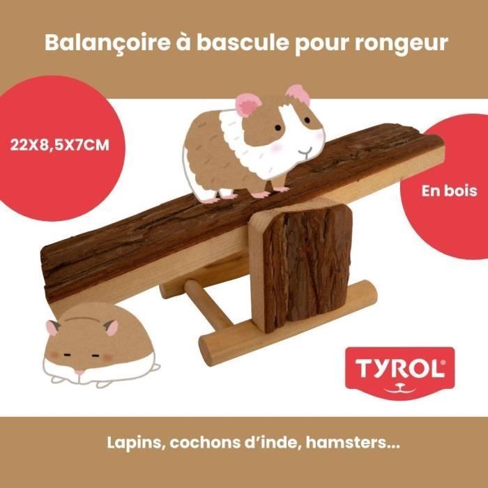 Accesorio para roedores - TYROL - Balancín de madera - 22 x 8,5 x 7 cm - Madera natural